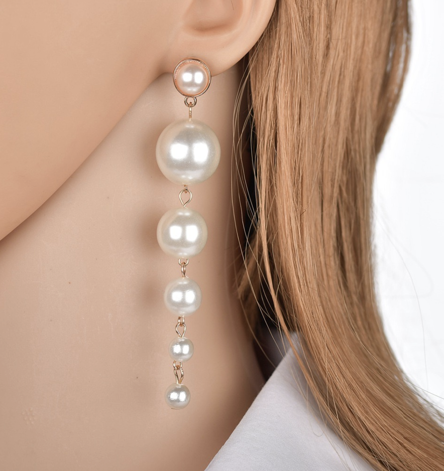 A Touch of Chic Pearl Long chain Earrings