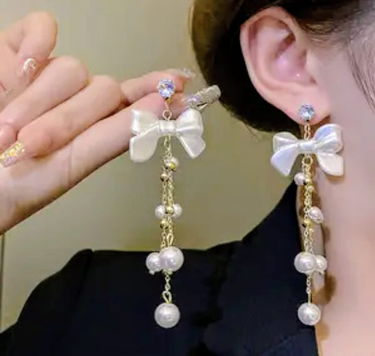 Beautiful in White Bow Pearl Earrings