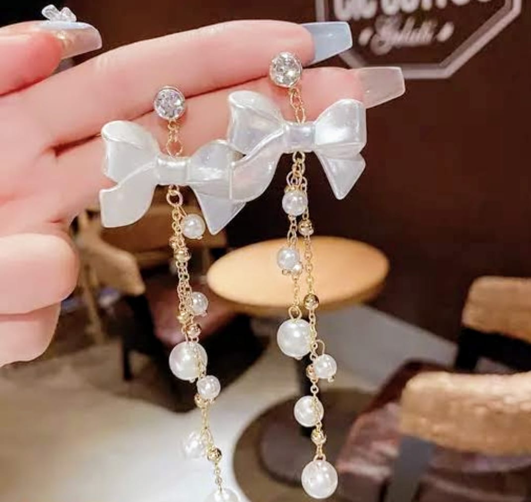 Beautiful in White Bow Pearl Earrings