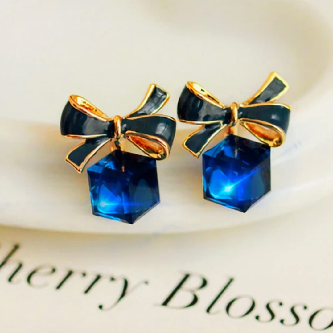 Bow Blue Crystal Earrings