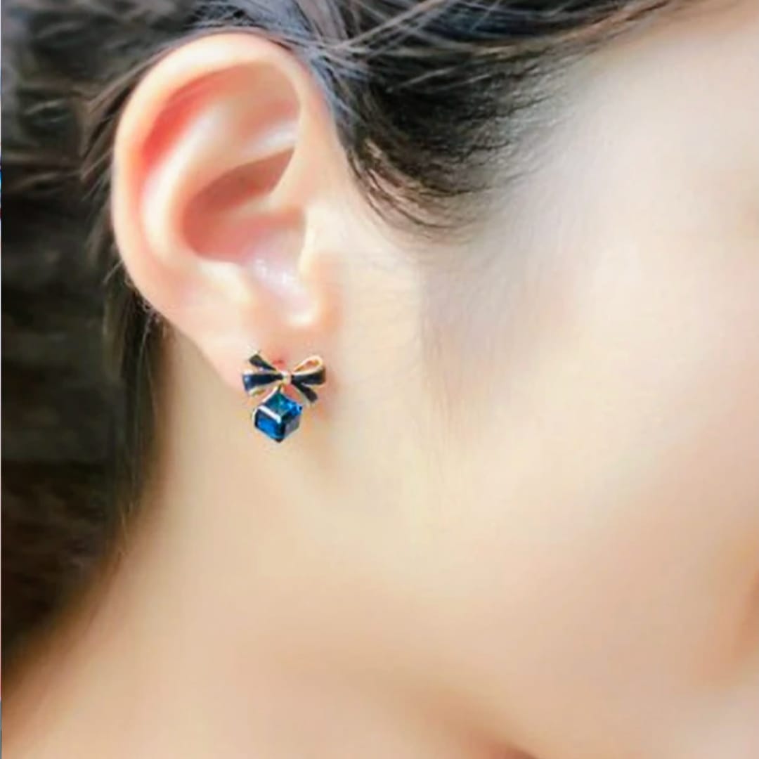 Bow Blue Crystal Earrings