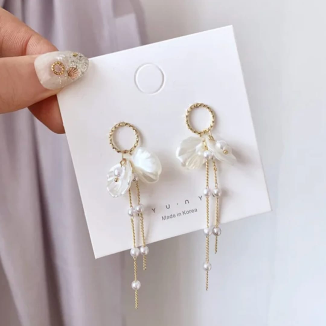 Beautiful in White long chain Earrings